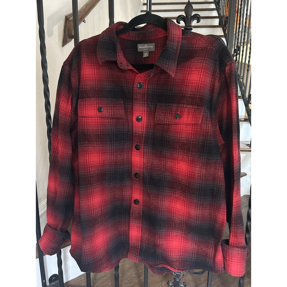Men's Large L.L.Bean Signature 1933 Slim Fit Flannel Shirt Buffalo Plaid Sleeve